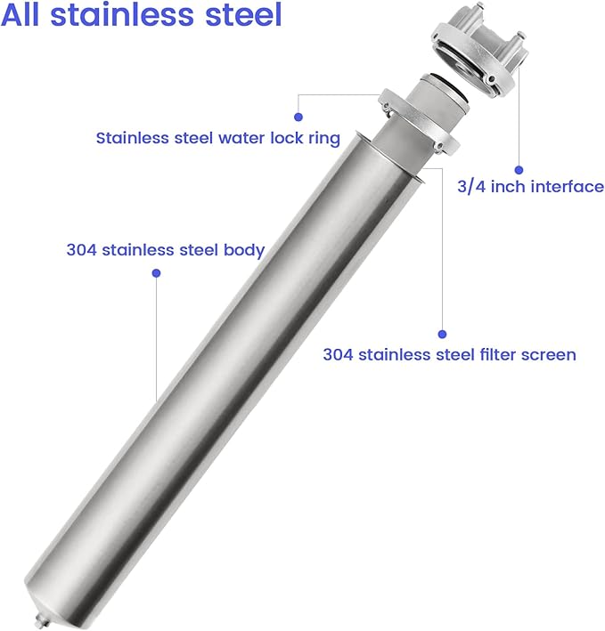 Amwater NSF/ANSI 42 Certification Stainless Steel Filter Housing for 10"/ 20" Filter Cartridge, 3/4" NPT Water Filter Housing for Whole House Water Purification of Stainless Steel 304 (20" C Housing)