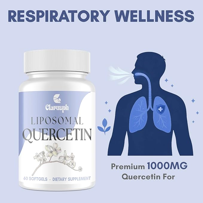 Liposomal Quercetin Supplement for Respiratory & Seasonal Challenges | Quercetin with Bromelain 1000mg - Blend with Vitamin C & Zinc | Bioflavonoids, 60 Softgels
