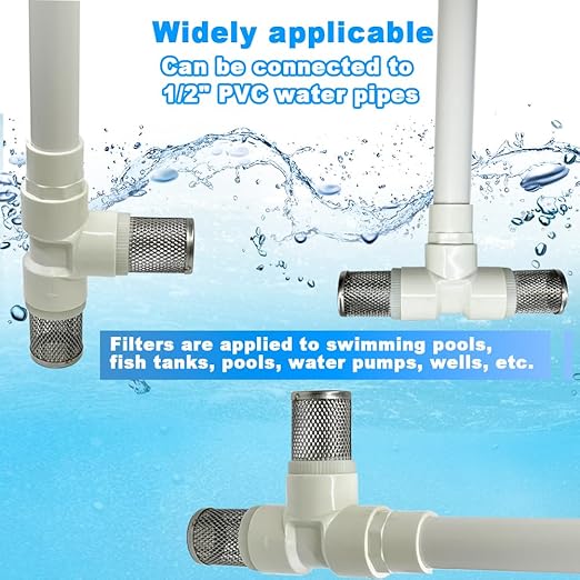 1/2" T Strainers Steel Filter Cover Connected to 1/2" PVC DN15 Water Pipe, Suction Hose T Strainer Used to Remove Debris and Reduce Solid Entry