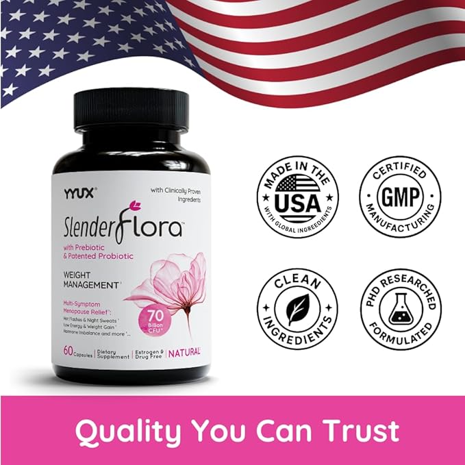 SlenderFlora - Menopause Probiotic Supplement | Weight Management, Hot Flashes, Night Sweats, Bloating | 70 Billion CFU | Gluten, Soy & Dairy Free | 60 Count