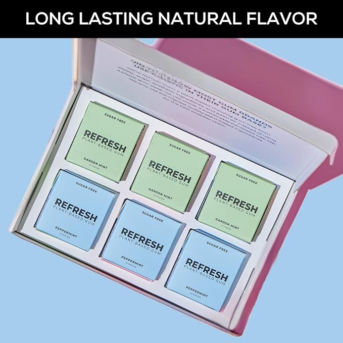 Refresh Gum, Xylitol, Natural, Sugar Free, Aspartame Free, Plastic Free, Natural Flavors & Organic Ingredients, Non GMO, Gluten Free, Vegan, Peppermint & Garden Mint