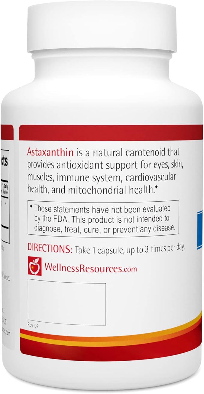 Wellness Resources Astaxanthin 6mg 90 caps AstaReal for Eyes, Skin, Immunity - USA Grown Natural Astaxanthin, Non-GMO
