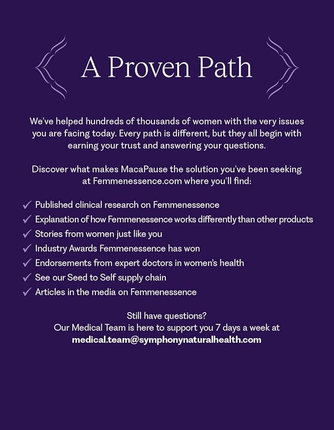 Femmenessence® MacaPause® – Clinically Proven Postmenopausal Supplement for Natural Hormone Balance, Menopause Symptom Relief, Bone & Heart Health, Without Added Hormones (120 capsules, 30 Day Supply)