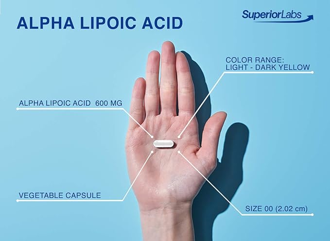 Superior Labs Alpha Lipoic Acid 600 mg Capsules, Pure Non-GMO ALA, High Absorption, Nerve Support, Healthy Circulation and Nerve Response, Healthy Aging Antioxidant, 120 Veg Caps, 4-Month Supply