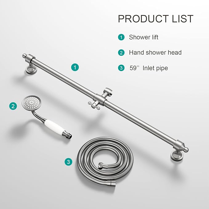 Shower Slide Bar Handheld Shower Head with Hose, shower slide bar,adjustable height shower head (C-retro, Brushed Nickel)