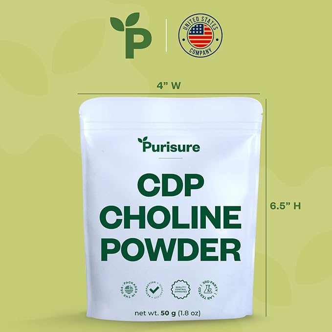 CDP Choline Powder, 50g, CDP Choline Supplements That Support Attention, Focus, and Energy, Citicoline Powder for Cognitive Function, Increases Motivation and Productivity, 200 Servings