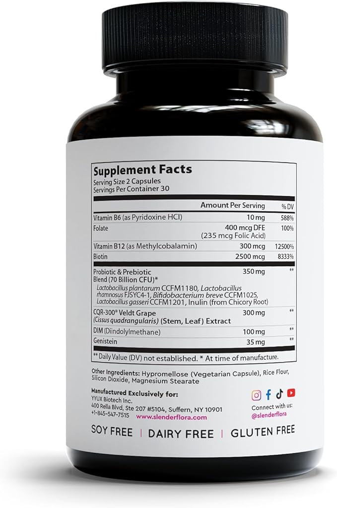 SlenderFlora - Menopause Probiotic Supplement | Weight Management, Hot Flashes, Night Sweats, Bloating | 70 Billion CFU | Gluten, Soy & Dairy Free | 60 Count
