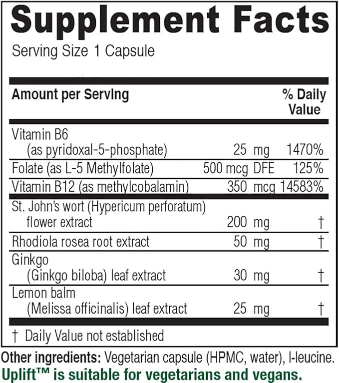 Vitanica Uplift, Mood and Emotional Support, Vegan/Vegetarian, 60 Capsules