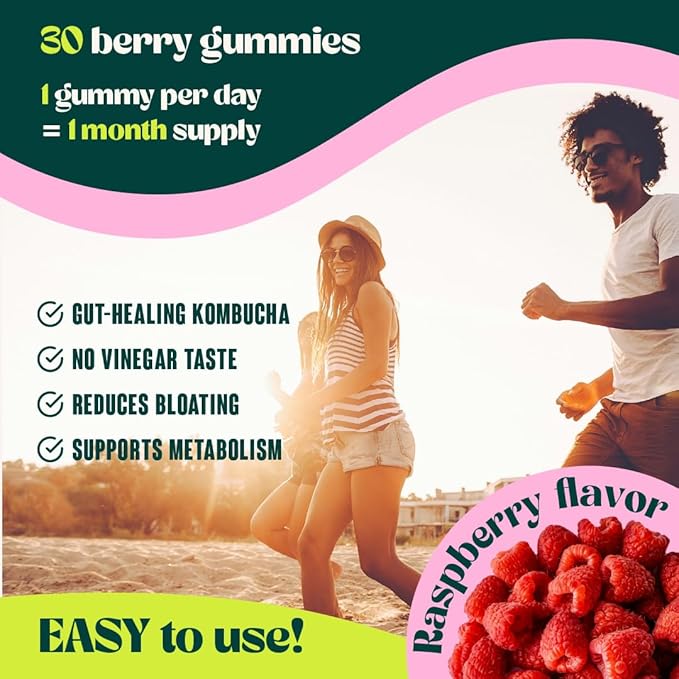 Probiotic Kombucha Gummy - Prebiotics, Probiotics, Postbiotics, Fiber Supplement, Slippery Elm, Dandelion Root, MCT Oil, for Bloating, Gut Health - Probiotics for Women, Probiotics for Men