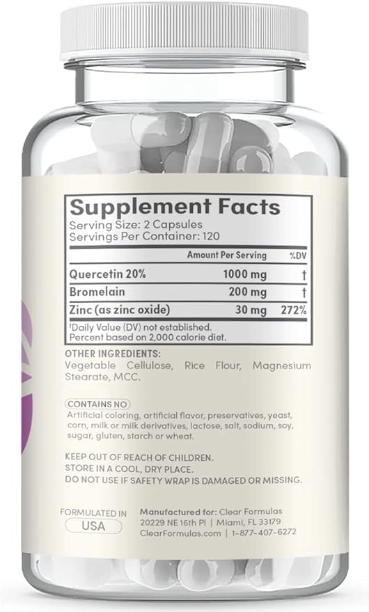 Advanced Zinc Quercetin with Bromelain Formula - Triple Immune Support Quercetin Complex for Daily and Seasonal Immune System Wellness Support - Made in a cGMP American Facility (120 Servings)