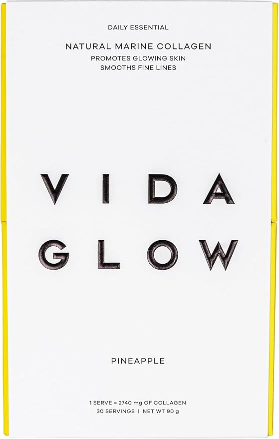 Vida Glow Marine Collagen Powder - Anti Aging Supplement with Collagen Peptides, Promotes Glowing Skin, Strong Nails, Healthy Hair | 30 Servings, Pineapple Flavor