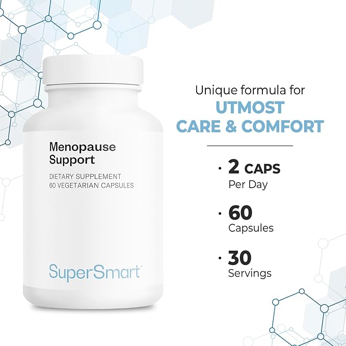 Supersmart Menopause Support (Advanced Formula) - with Black Cohosh, FenuSmart Fenugreek, Magnesium, Vitamin D3 & B6 - Menopause Supplement for Women | Non-GMO & Gluten-Free - 60 Vegetarian Capsules