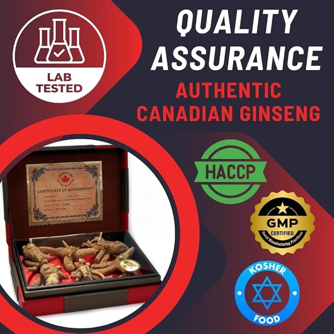 Ginseng Supplement 500mg - 60 Capsules - Pure Canadian Ginseng Root Powder - Energy | Focus | Immune Support - Authentic Ontario Farm Ginseng