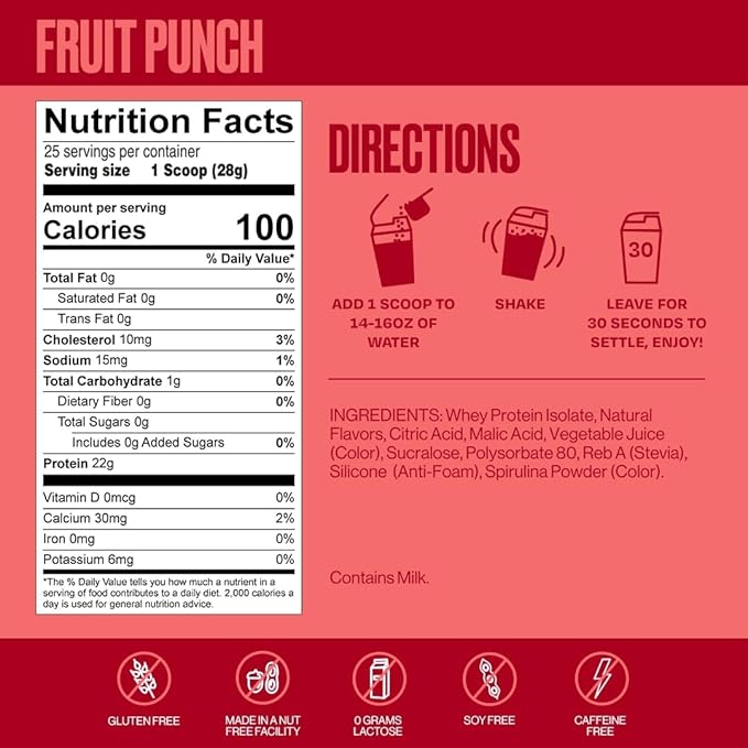 SEEQ Clear Protein Powder - Fruit Punch - 25 Servings - 22g Clear Whey Protein Isolate - Zero Sugar - 0g Lactose - Allergen Friendly - GLP1 Support - Bone Health - Muscle Post Workout Recovery