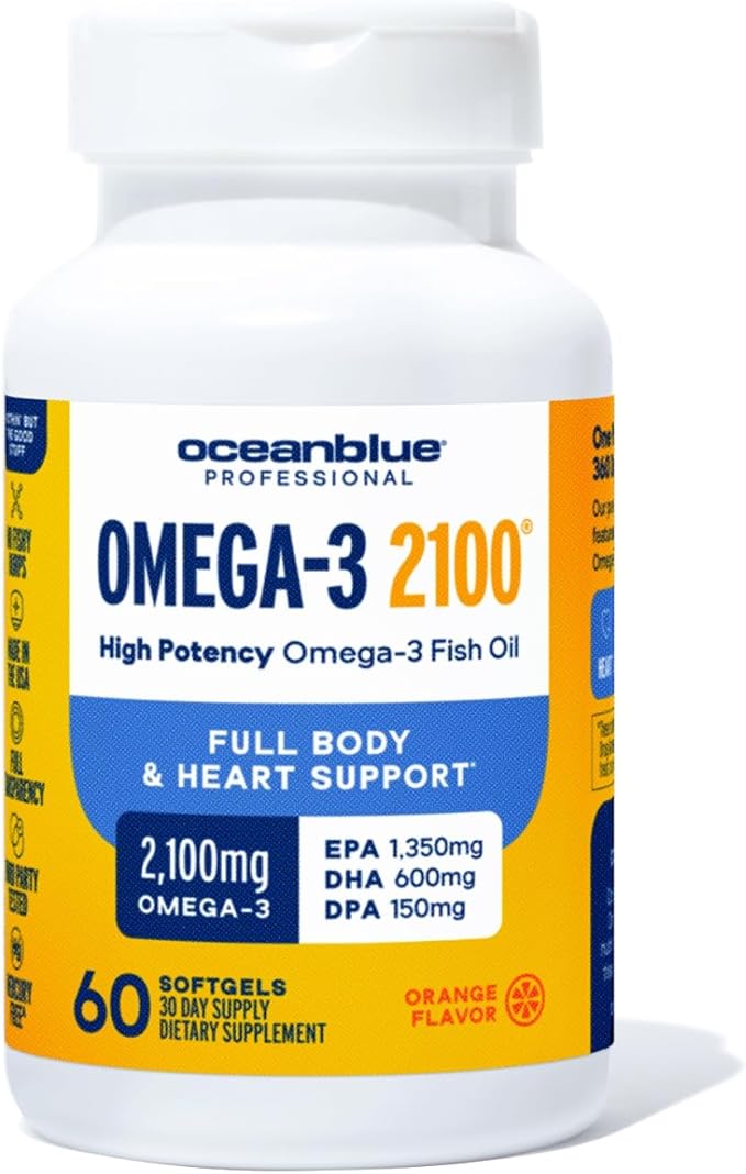 Oceanblue Omega-3 2100 Advanced Duo – Triple Strength Fish Oil with EPA, DHA, DPA – 120ct Minis + 60ct Softgels – Heart & Brain Support – Orange Flavor 2 Pack