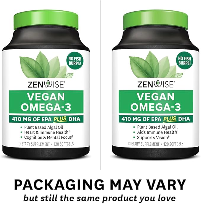 Zenwise Health Vegan Omega 3 Supplement - Burpless Omega 3 Supplement with DHA, EPA & DPA Fatty Acids for Immune Health - Fish Oil Alternative from Sustainably Sourced Marine Algae Oil - 120 Softgels