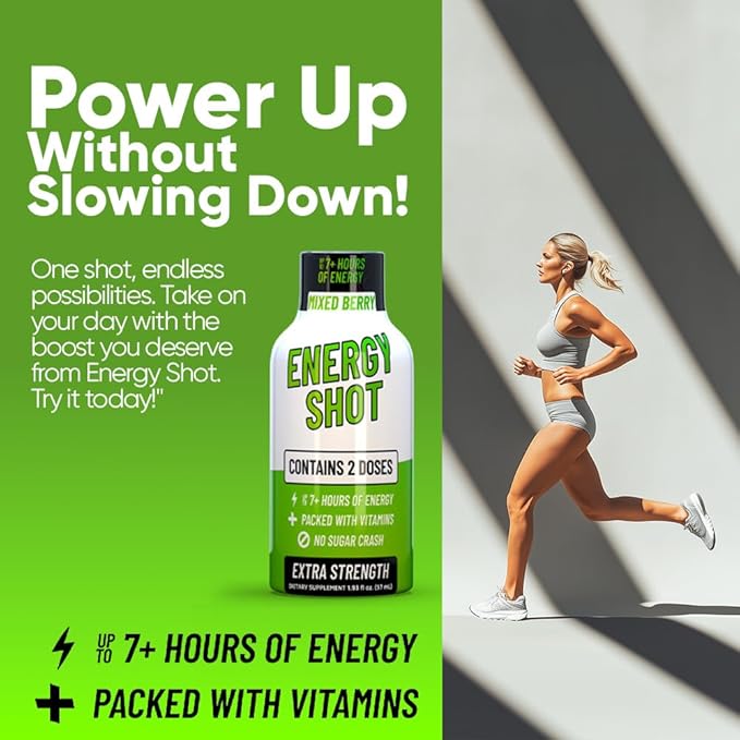 Mixed Berry Extra Strength Energy Shot 48 pk – 260mg Natural Caffeine B12 B6 – Energy & Focus Support – 2 Servings Sugar Free Zero Calorie Green Tea B-Vitamins Electrolytes Vegan – 1.93 fl oz