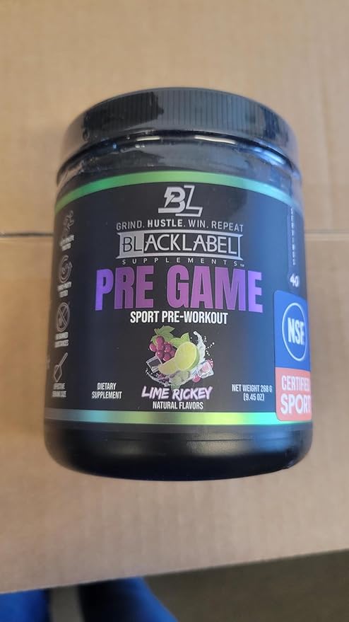 BLACKLABEL Supplements PRE-Game Pre Workout Powder, Lime Rickey (40 Servings) – NSF Certified for Sport – Customizable 150mg Caffeine for Energy and Focus – Low-Stimulant Pre Workout for Men and Women