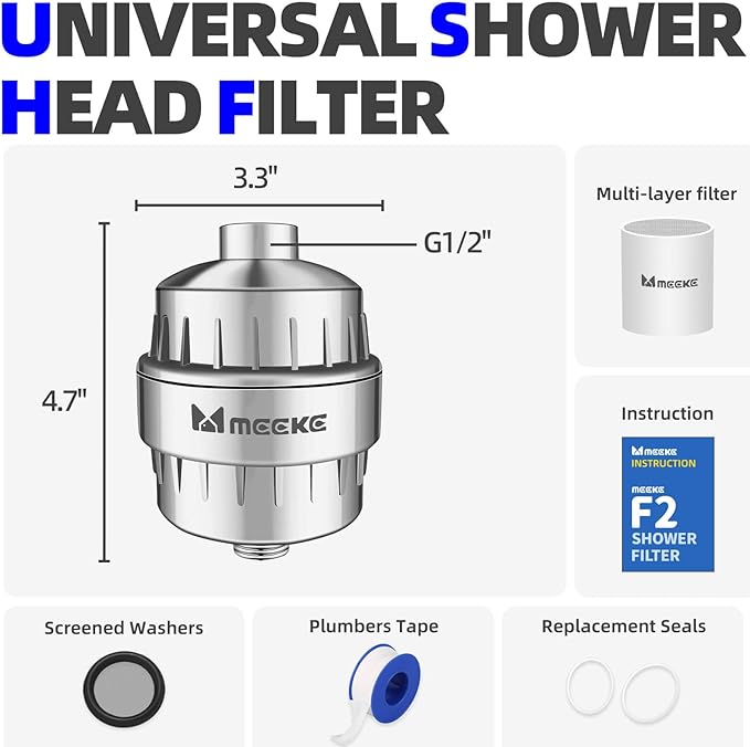MYWER Hard Water Shower Head Filter | 99.99% Chlorine Removal | 2.5GPM High-Flow - Removes Chlorine/Fluoride/Heavy Metals - Reduces Dry Skin & Frizzy Hair - Fits Most Shower Heads - Tool-Free Install