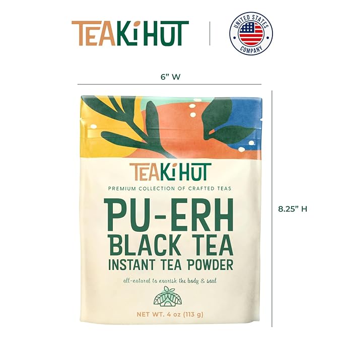Instant Pu-erh Black Tea Powder 4 oz, Low-Carb, Low-Calorie Black Tea for Hot & Cold Beverages, Refreshing Instant Powder for Lattes, Smoothies, Cocktails & Baked Goods
