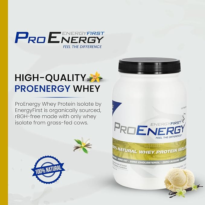 EnergyFirst Vanilla Whey Protein Isolate - Grass Pasture Fed, Zero Lactose, Gluten-Free, All-Natural, Sugar-Free Shake for Keto & Recovery, 2lb