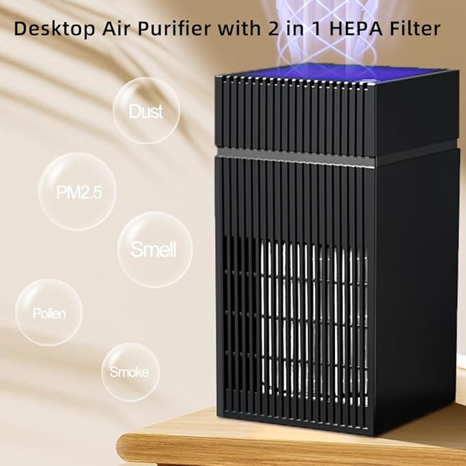 Desktop USB Air Purifiers for Office, Desk, Small Room, Bedroom, Home, Office, HEPA Air Purifier for Pollen Dust Odor, No Adapter (Black)