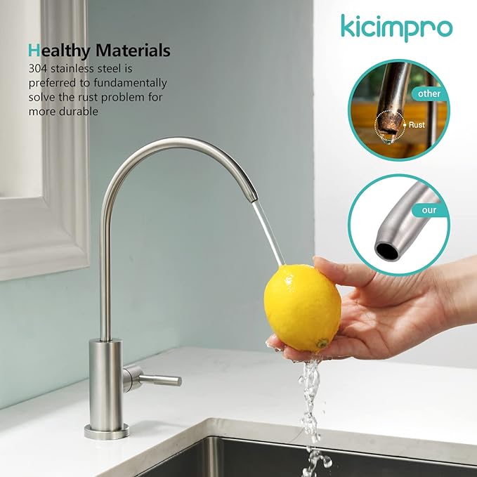 Water Filter Faucet, Kicimpro Drinking Water Faucet Fits Most Reverse Osmosis and Water Filtration System for Kitchen Bar Sink Faucet in Non-Air Gap SUS304 Stainless Modern Brushed Nickel Lead-Free