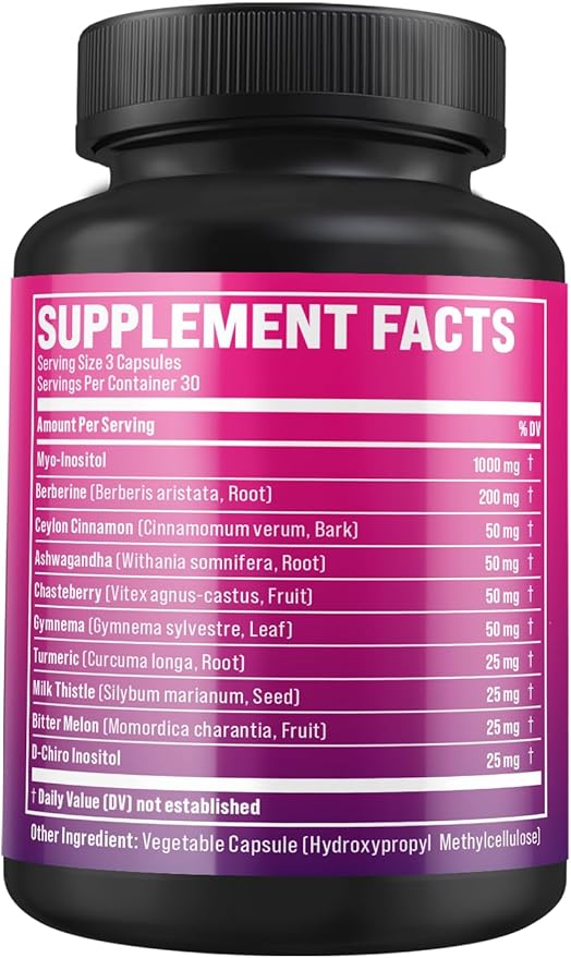 BMVINVOL Inositol Supplement - Myo-Inositol and D-Chiro Inositol Ideal 40:1 Ratio - Plus Berberine, Cinnamon, Ashwagandha + 5 More - 90 Capsules