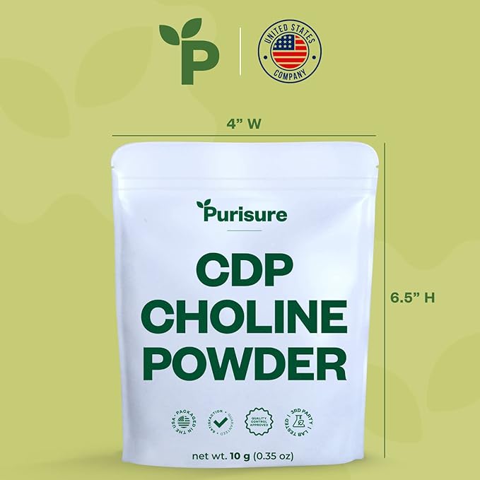 CDP Choline Powder, 10g, CDP Choline Supplements That Support Attention, Focus, and Energy, Citicoline Powder for Cognitive Function, Increases Motivation and Productivity, 40 Servings