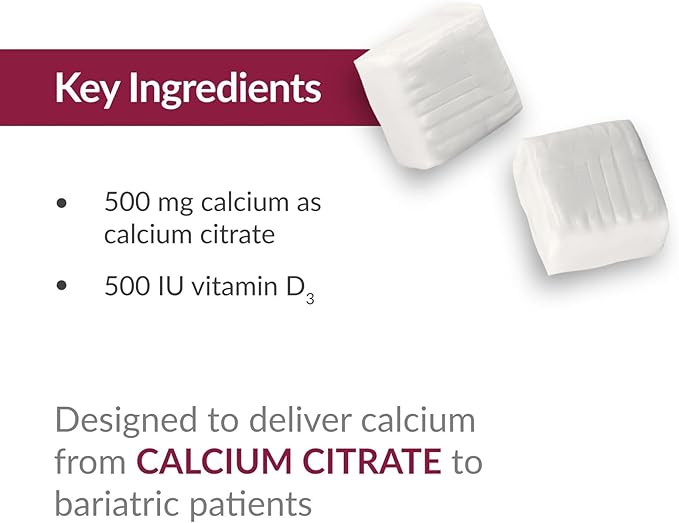 Bariatric Advantage Calcium Citrate Chewy Bites 500 mg - Highly Absorbable & Digestible - Vitamin D3 - Easily Chewable Calcium Supplement - Coconut Flavor - 90 Count