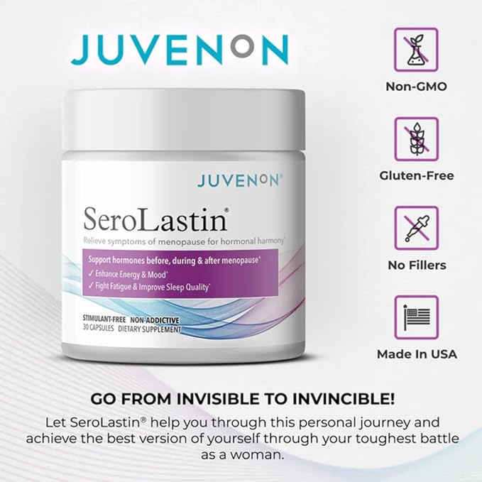 Juvenon Menopause Supplements for Women Mood Support, Hot Flashes Relief, Peri-Menopausal Support, Hormone Balance, Promote Calm, Energy, Clarity, Sleep, Natural Herbal Supplement, (30 Capsules)