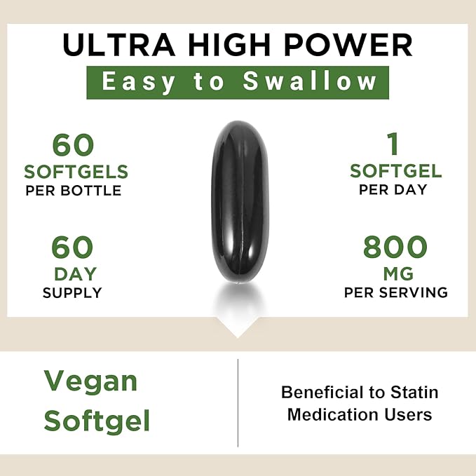 Liposomal CoQ10 800mg Ubiquinol Softgel, Max Absorption Ubiquinol Coenzyme Q10, Ubiquinol CoQ10 Supplement for Antioxidant, Heart Function & Energy Production, Pure CoQ10 800mg, 360 Vegan Softgels