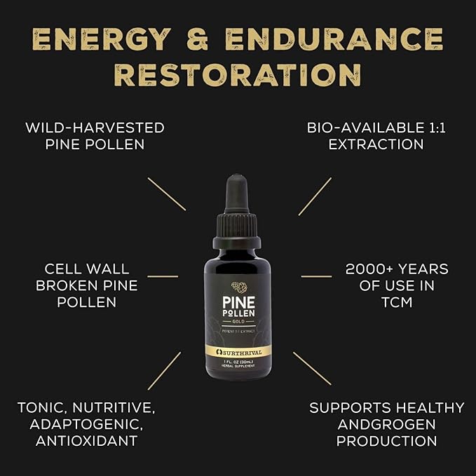 Surthrival: Pine Pollen Gold Extract (1 fl oz), Wild Harvested, Energy Restoration