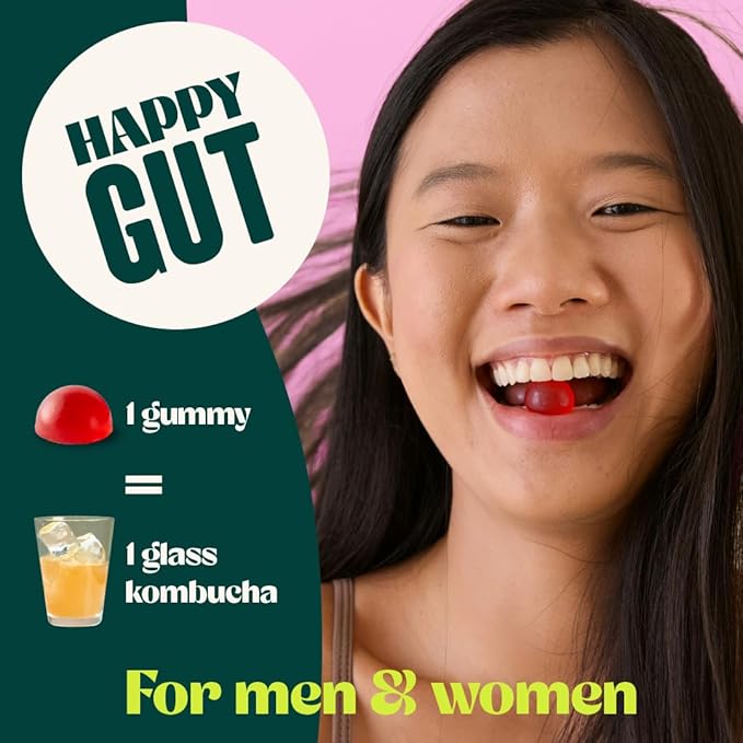 Probiotic Kombucha Gummy - Prebiotics, Probiotics, Postbiotics, Fiber Supplement, Slippery Elm, Dandelion Root, MCT Oil, for Bloating, Gut Health - Probiotics for Women, Probiotics for Men