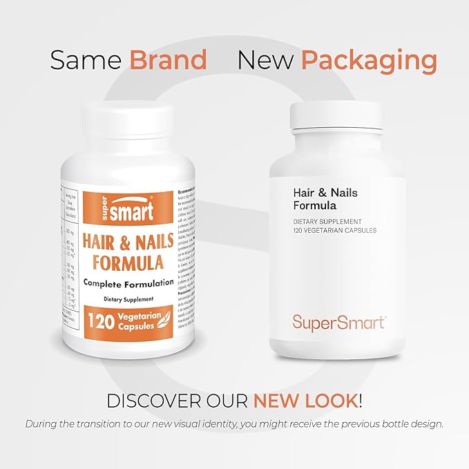 SuperSmart - Hair & Nails Formula - Patented Solubilized Keratine Supplement - with Biotin, Bamboo Extract, MSM, Cynatine HNS Keratin | Non-GMO & Gluten Free - 120 Vegetarian Capsules