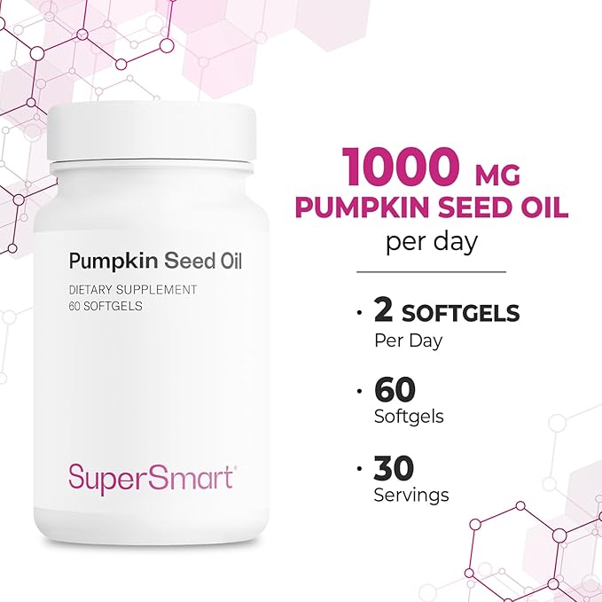 Supersmart - Pumpkin Seed Oil Supplement 1000mg per Day (+ Vitamin E) - Pumpkin Seed Oil for Hair Growth | Non-GMO & Gluten Free - 60 Softgels