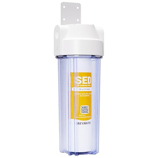 Max Water Whole House Water Filter 10 inch Housing for Under Sink RO Water Filtration System w/PP Sediment Water Filter 5 Micron, 3/4 NPT, Wrench + Bracket