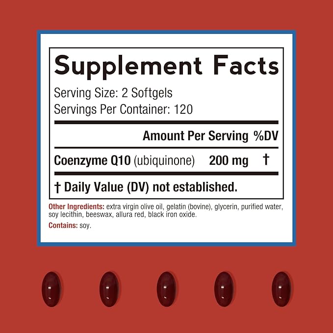 Doctor's Recipes CoQ10 200mg Per Serving, High Absorption Coenzyme Q10 Supplement with Olive Oil, Heart & Vascular Health, Energy Production & Antioxidant Support, 4 Month Supply, 240 Softgels