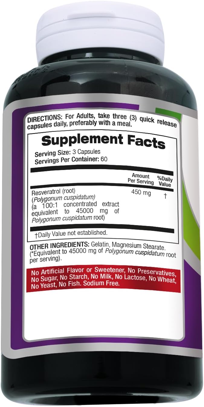 FITO MEDIC'S Lab | Resveratrol | Resveratrol Supplements | Resveratrol Capsules 450 mg 100:1 per 3-Capsule Serving | 180 Caps