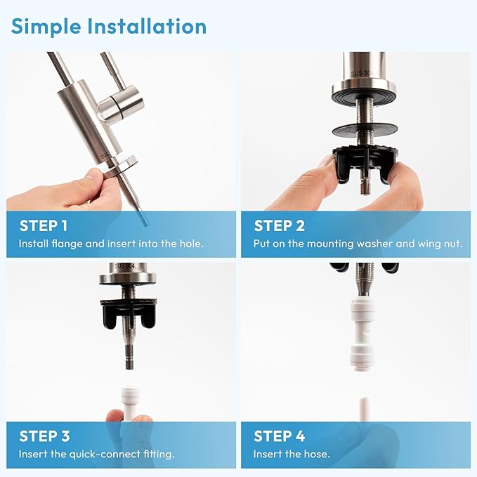 Drinking Water Faucet, Filtered Water RO Reverse Osmosis Faucet for Kitchen Sink, Non-Air Gap Lead-Free, 304 Stainless Steel, Brushed Nickel, WF2