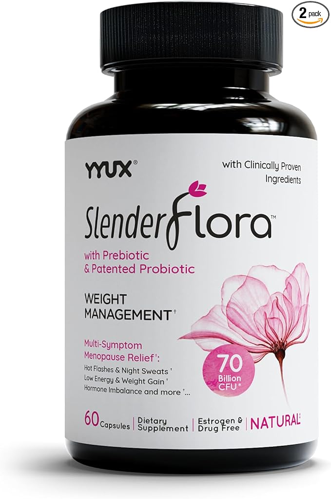 SlenderFlora - Menopause Probiotic Supplement | Weight Management, Hot Flashes, Night Sweats, Bloating | 70 Billion CFU | Gluten, Soy & Dairy Free | 60 Ct, Pack of 2