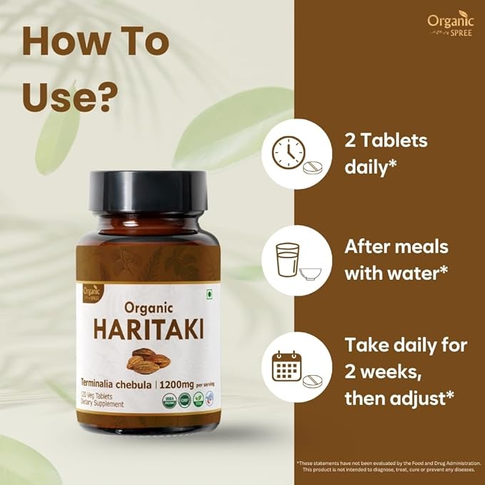 Haritaki 120 Tablets – USDA Organic Terminalia Chebula – Supports Digestion & Detoxification* - Pack of 3