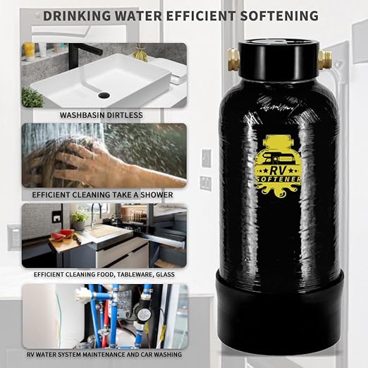 RV Water Softener -16000 Grain Portable Water Softener with 3/4 "Brass Fitting and Custom Hose, Softened Hard Water Filter System for RV,Boats,Mobile Car Washes,Pressure Washes