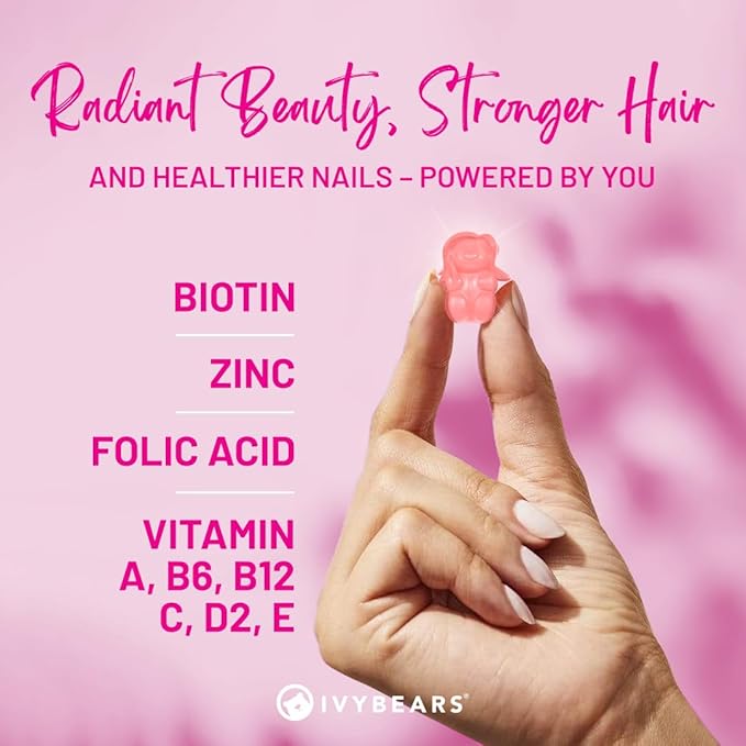 Women’s Hair Vitamin Gummies with Complex Biotin, Collagen, Folic Acid, Vitamin B7, and Keratin for Hair, Skin & Nails - Vegan Hair Growth & 100% Vitamin Boost - 60 Count, 1 Month Supply