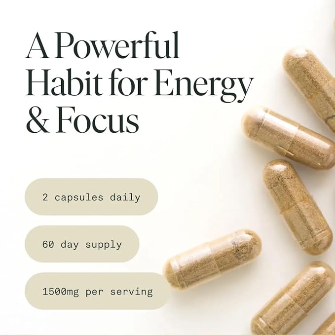 Mushroom Supplement with Lions Mane, Chaga & Cordyceps, Focus, Energy & Brain Support, Adaptogens Capsules, 100% USDA Organic Mushrooms Complex Blend - Vegan, Glass Jar 120 Caps, 2 Month Supply