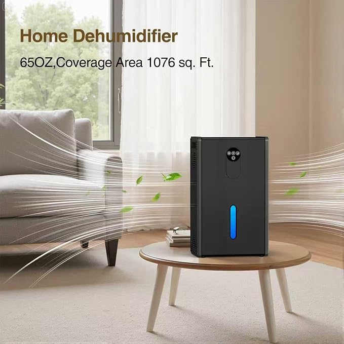 Dehumidifier, 72 OZ Water Tank Dehumidifiers for Home, 1076 sq. ft. Dehumidifier for Basement Bathroom Bedroom with Auto Shut Off, 7 Colors LED Light, Quiet Dehumidifiers with Sleep Mode
