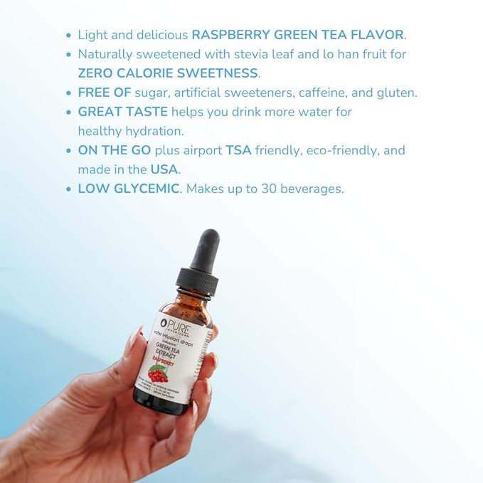 Pure Inventions - Green Tea Raspberry Water Infusion Drops - Antioxidants & Electrolytes - Health & Wellness Drink - Immunity Support - Sugar Free, Zero Calorie, No Artificial Sweeteners - 30 Servings