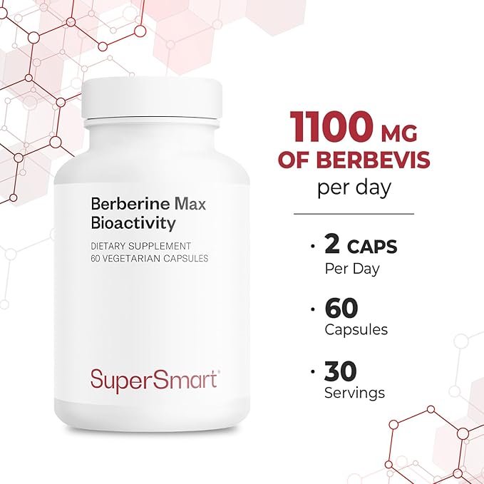 Supersmart Berberine Max Bioactivity - High-Bioavailability Berberine Phytosome Supplement - Patented Berbevis Extract | Vegan & Gluten Free - 60 Vegetable Capsules