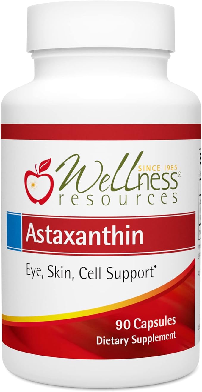 Wellness Resources Astaxanthin 6mg 90 caps AstaReal for Eyes, Skin, Immunity - USA Grown Natural Astaxanthin, Non-GMO