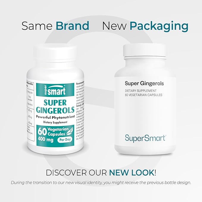 Supersmart - Super Gingerols 400mg per Day (High Potency 20% Gingerol) - Ginger Root Extract Supplement | Non-GMO & Gluten Free - 60 Vegetarian Capsules